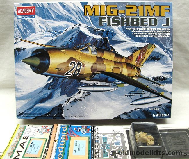 Academy 1/48 Mig-21MF 'Fishbed J' + Eduard PE and Mask + Aires Seats - Hungary / India / USSR, 2171 plastic model kit